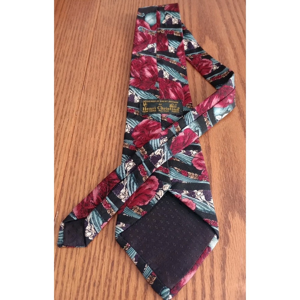 Henri Christian Neck Tie 100% Silk Men's Floral Necktie Made In‎ Great Britain